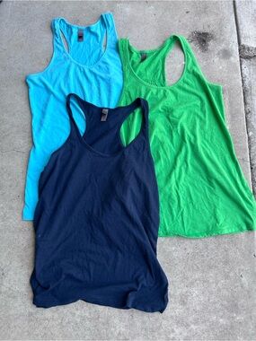 District Racerback Tank Tops in Aqua, Lime & Navy 3 Tank Set